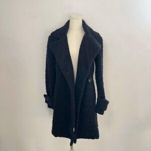 Blanc Noir Black Boucle Wool Blend Coat | Womens Size Small